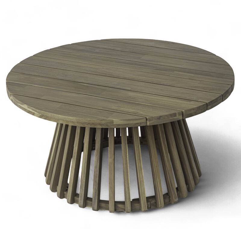 Outdoor Acacia Wood Patio Coffee Table, Round Coffee Table for Backyard, Lawn, Balcony,Grey Finish