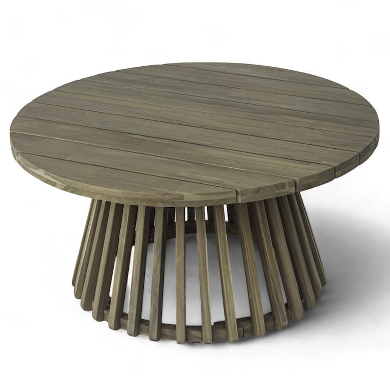 Roomfitters 31.5" Round Outdoor Acacia Wood Coffee Table, Slatted Pedestal Base Patio Table with Weather-Resistant Finish