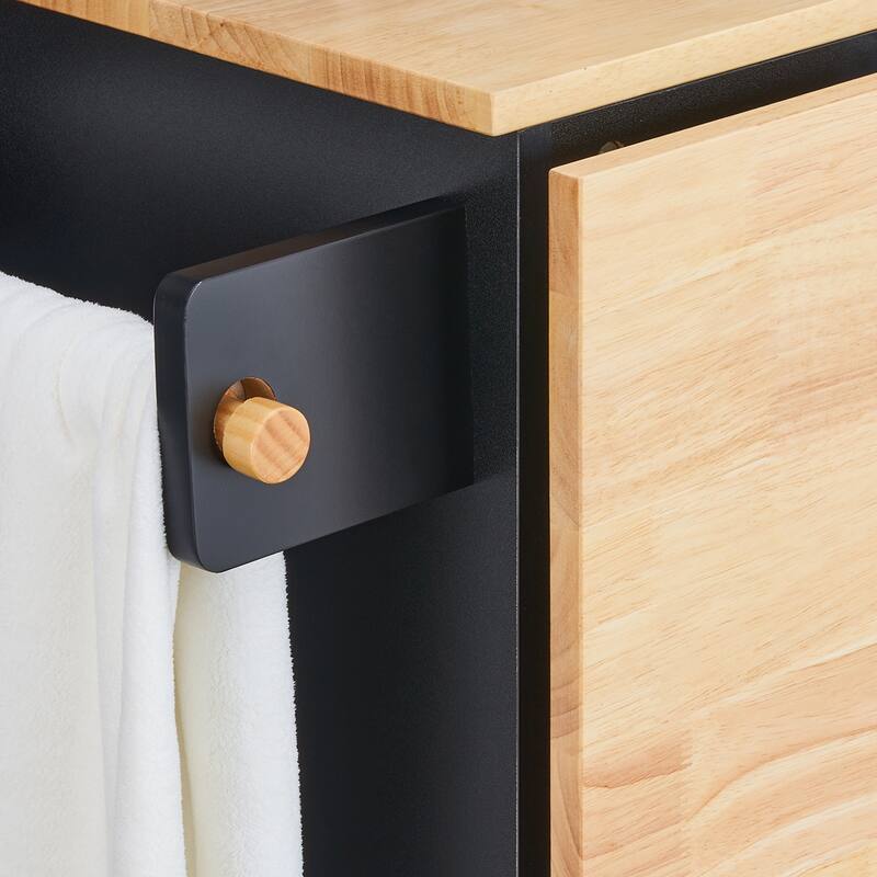 Kitchen Island Cart with Solid Wood Top, Spice Rack, Towel Rack, Drop Leaf & Drawer