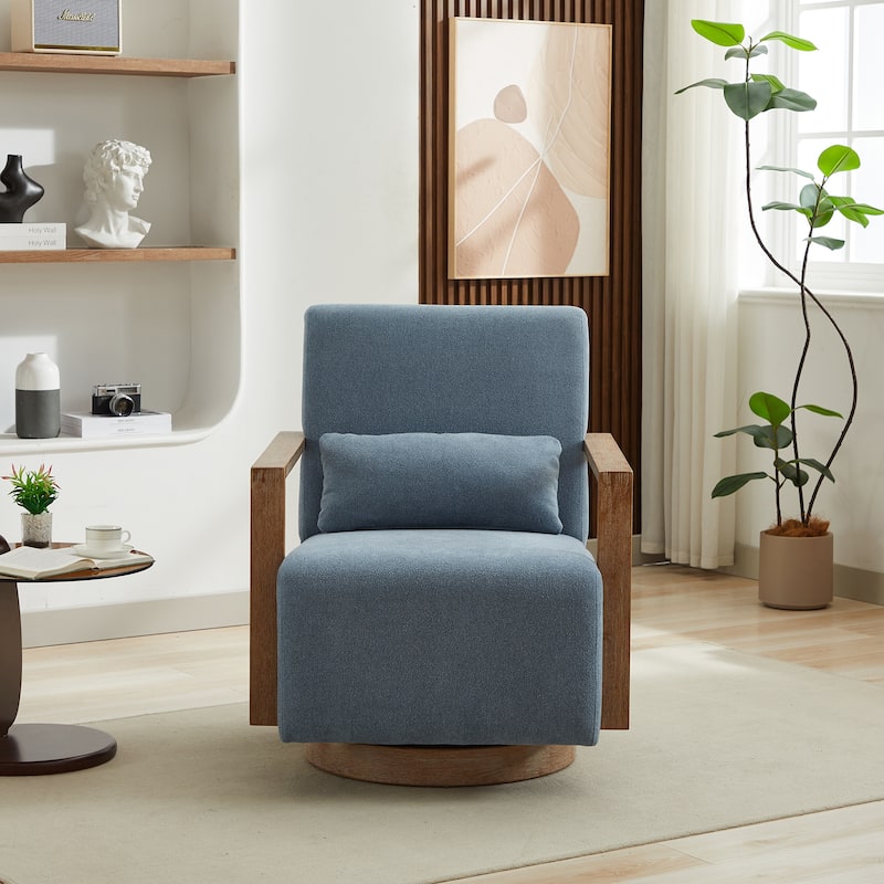 Modern Upholstered Swivel Chair Accent Chair with Solid Wood Armrests, Lounge Chair Reading Armchair for Hotel Bedroom