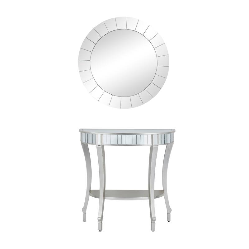 Silver Wood Mirrored 1 Shelf Console Table with Mirror (Set of 2) - 32 x 14 x 32