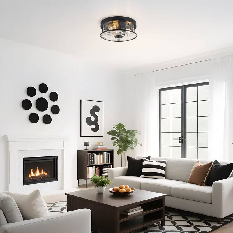 Starsky 3-Light Modern Clear Hammered Glass / Seeded Glass Flush Mount