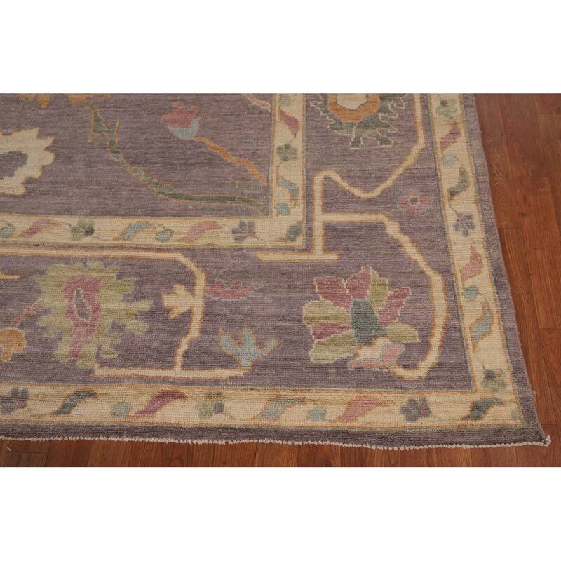 All-Over Gray Oushak Vegetable Dye Large Area Rug Handmade Wool Carpet - 10'0" x 13'9"