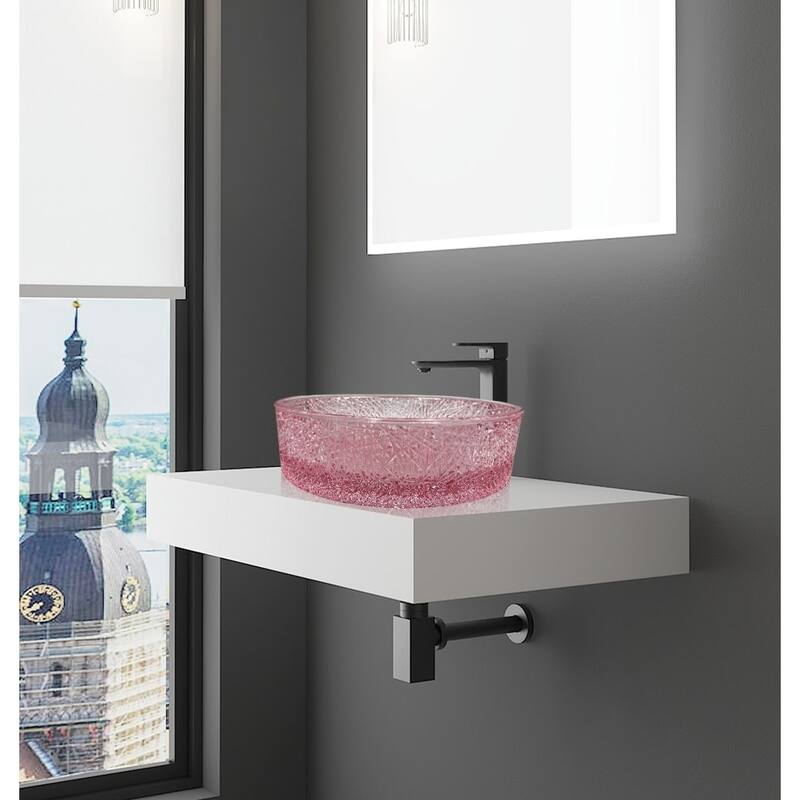 Stadium 16" & 14" Round Decorative Crystal Vessel Sinks With White Base