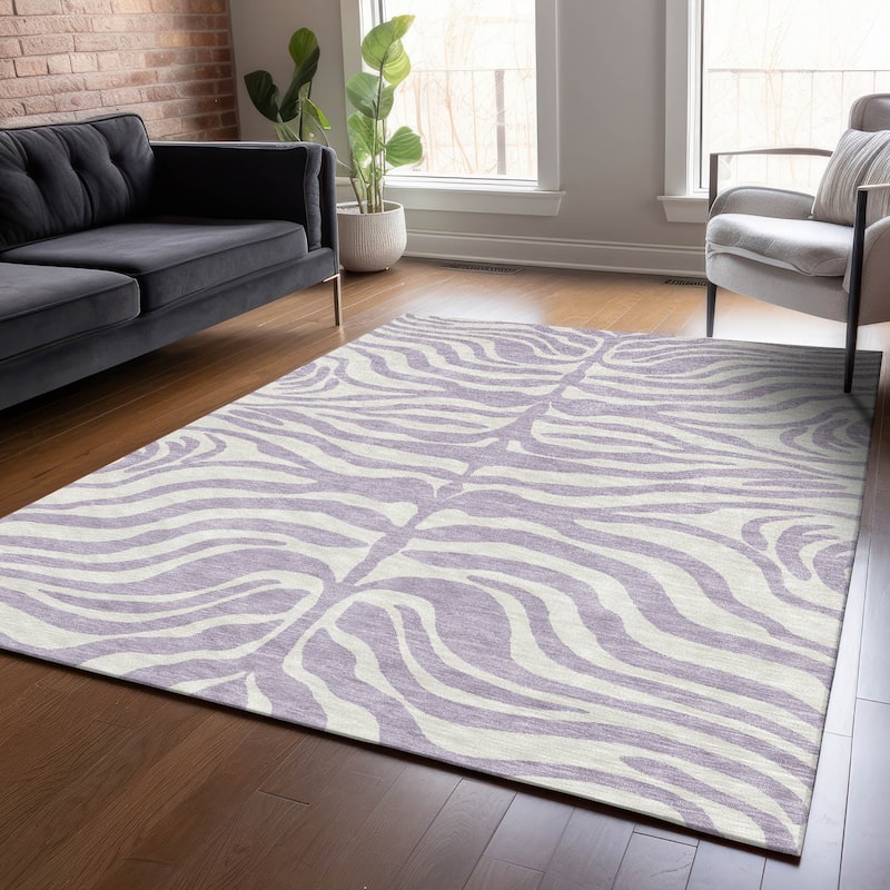 Machine Washable Indoor/ Outdoor Modern Animal Print Chantille Rug - Lavender - 8' x 10'