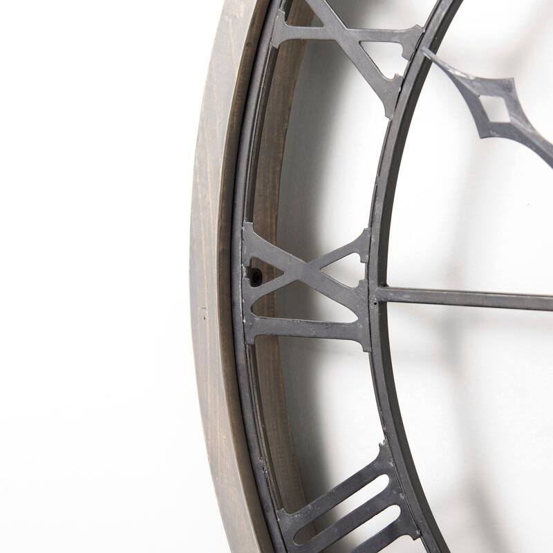 Mething Gray Wood and Black Metal 32" Round Wall Clock - 31.5"W x 2.4"D x 31.4"H