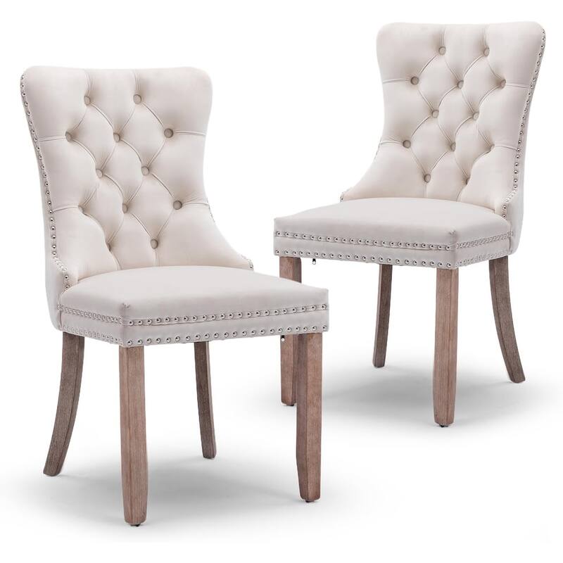 Velvet Dining Chairs Set of 2, Tufted Dining Chairs with Nailhead Back and Ring Pull Trim - 25.5×19.7×37.4inch
