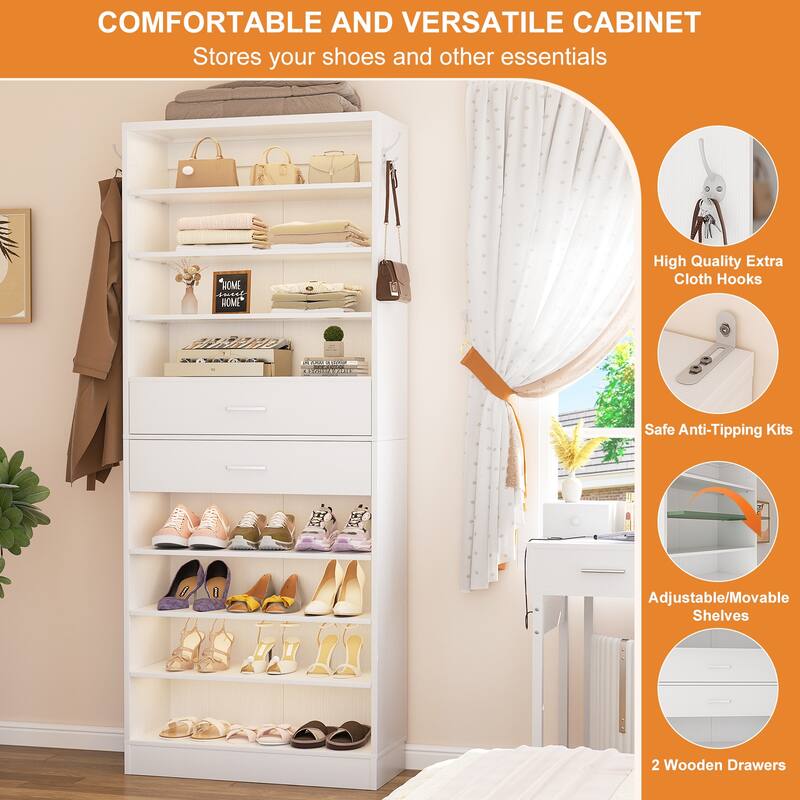 9-Tier Shoe Cabinet with 2 Drawers, Freestanding Closet Organizer with Adjustable Storage Shelves