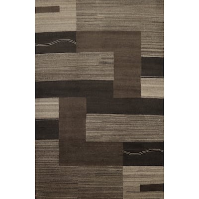Hand Knotted Oriental 100% Wool Carpet Modern Geometric Brown Gabbeh Area Rug - 7' 9'' X 5' 5''