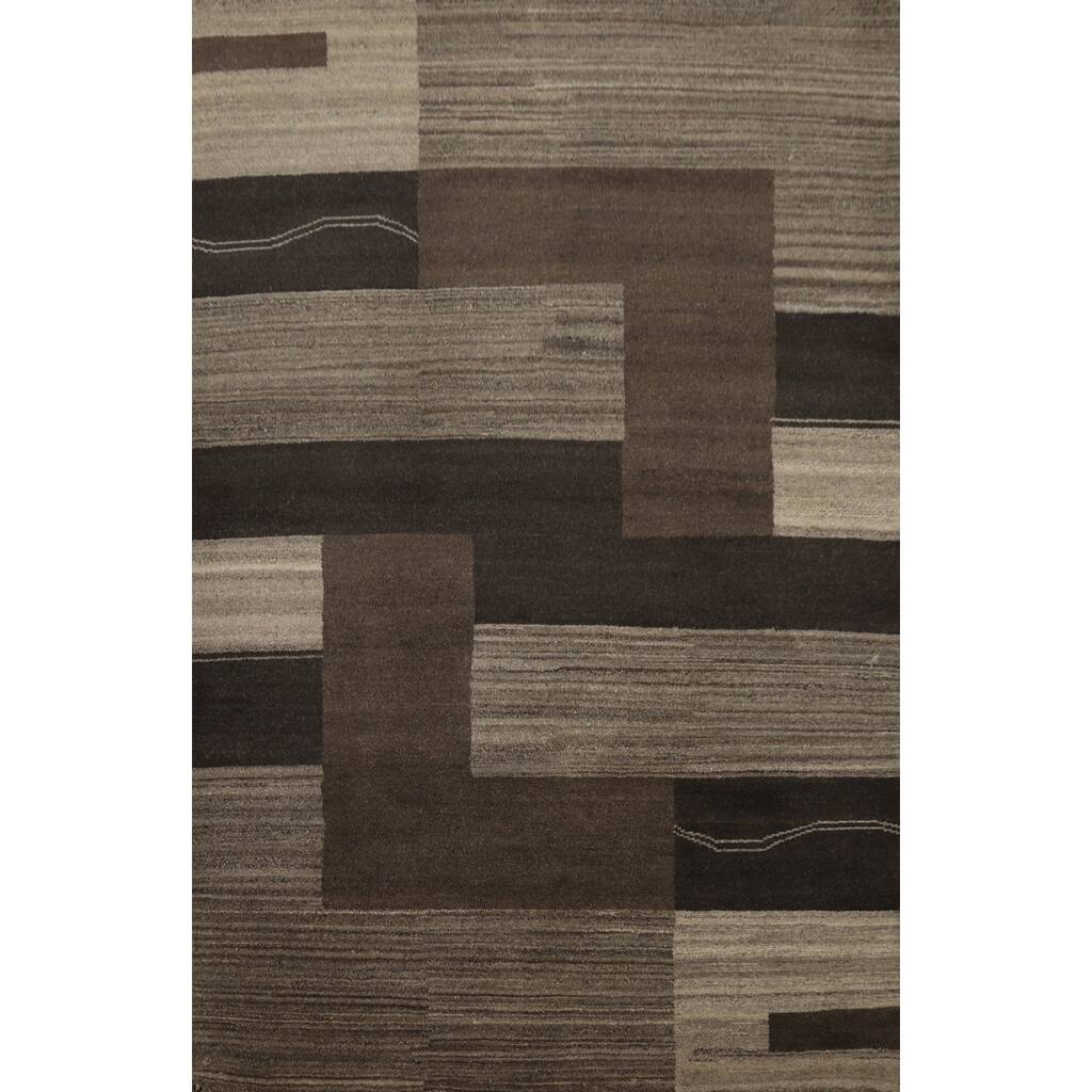 Hand Knotted Oriental 100% Wool Carpet Modern Geometric Brown Gabbeh Area Rug - 7' 9'' X 5' 5''