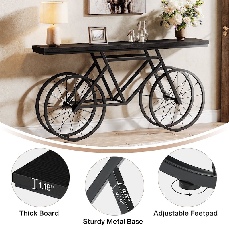 70.9-Inch Extra Long Console Table with Bicycle Metal Base for Entryway, Living Room - 11.81"D x 70.87"W x 33.46"H