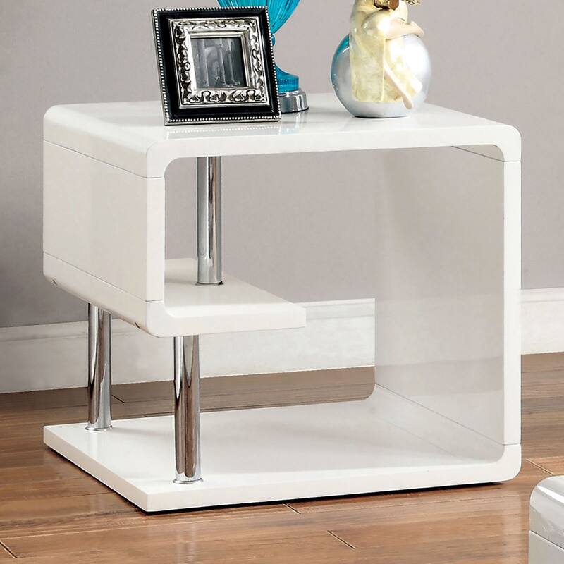Lacquer and Metal End Table in Chrome Finish - White, Chrome