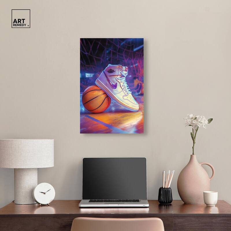Neon Basketball Court Canvas by Art Remedy, Gallery Wrapped