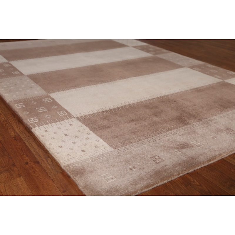 Gabbeh Indian Area Rug Handmade Brown Modern Wool Carpet - 5'4" x 7'8" - 5'4" x 7'8" - Brown