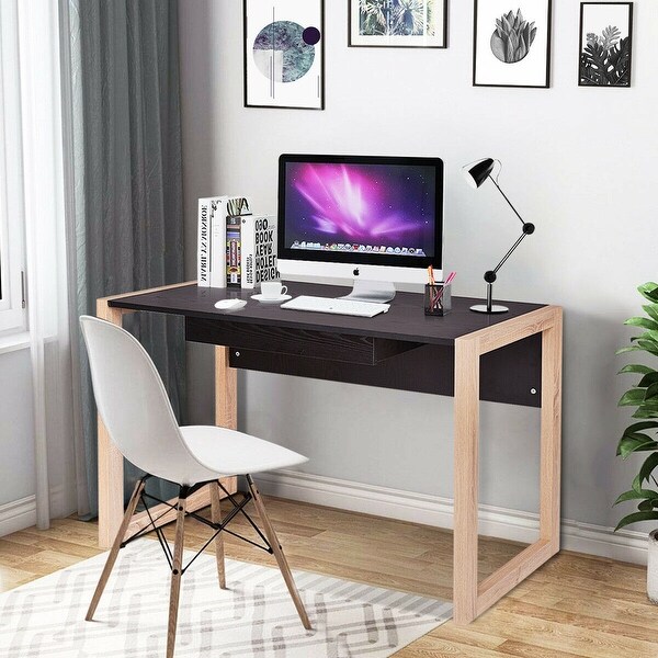Workstation Homcom Wooden Computer Desks Home Office Pc Workstation Modern Desks Mdf Oak Home Furniture Diy Alpan Com Mk