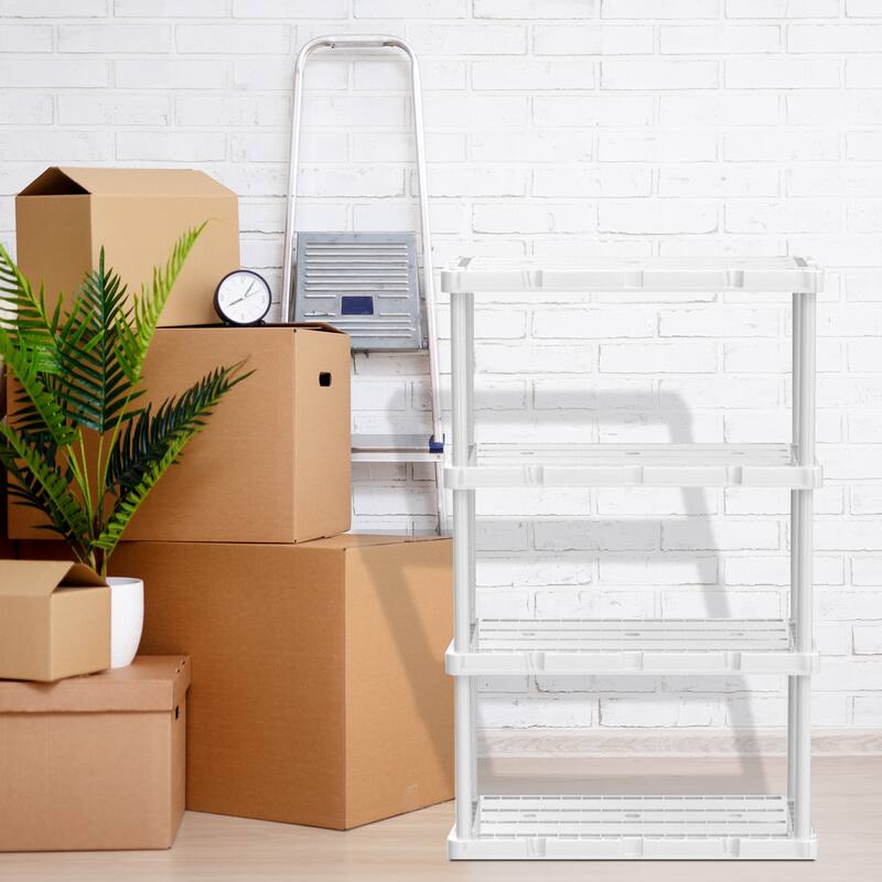 Gracious Living 4 Shelf Knect-A-Shelf Fixed Height Light Duty Storage Unit,White - 24 x 12 x 48 inches