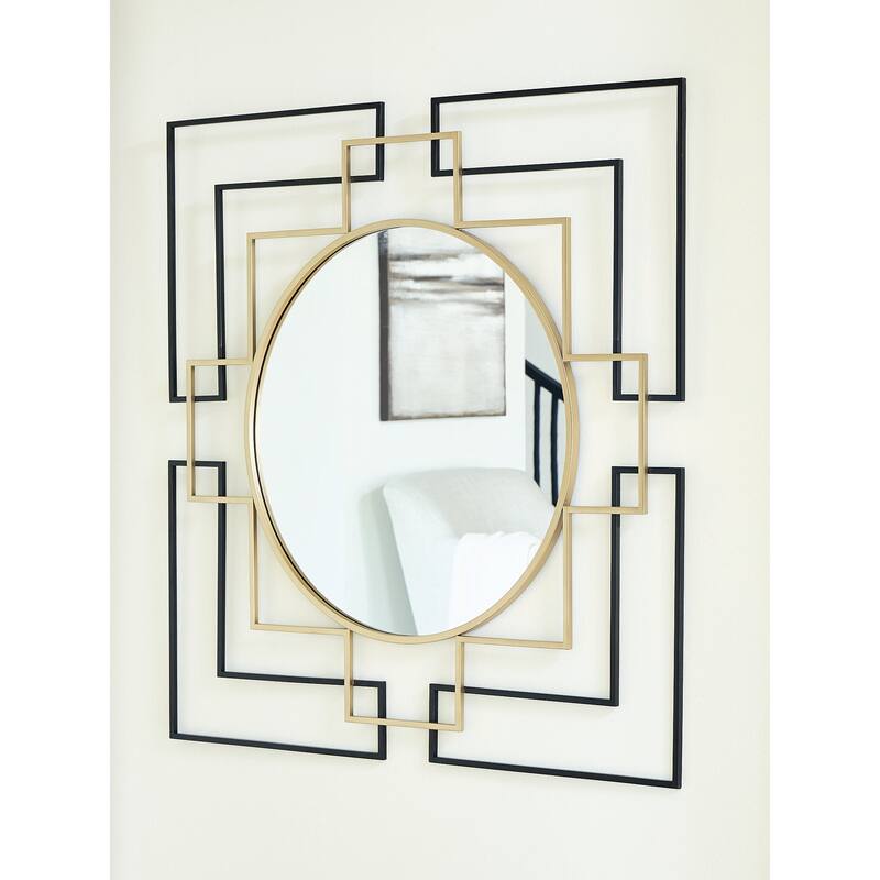 Signature Design by Ashley Oceanal Black/Gold Accent Mirror - 40" W x 1" D x 40" H