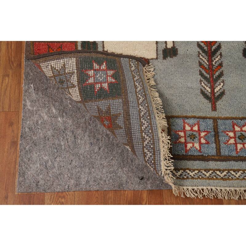 Hand Knotted Oriental 100% Wool Carpet Traditional Tribal Greys & Charcoal Heriz (serapi) Runner Rug - 9' 9'' X 3' 10''