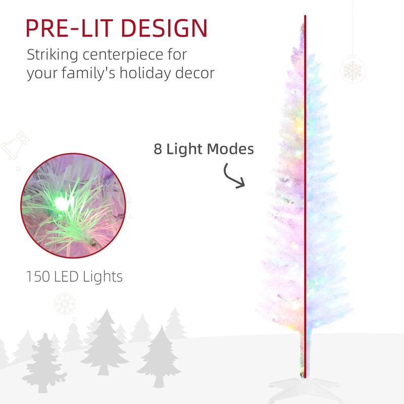 White Plastic Steel 5ft LED Pencil Christmas Tree with 150 Lights - Dia. 18" x 60" H