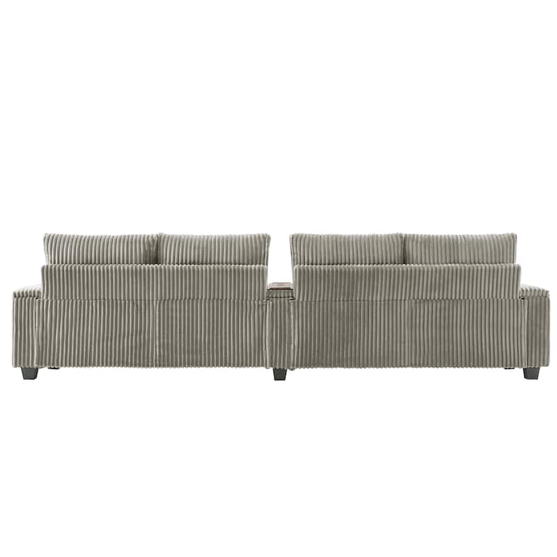 Roomfitters 4-Seater Corduroy Modern Sofa Couch with USB Ports Hidden Storage Arms & Flip-Top Cup Holders for Living Room
