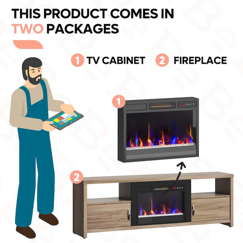 70" TV Stand for 75" TVs with LED Fireplace Light and Cabinet - 71 inches