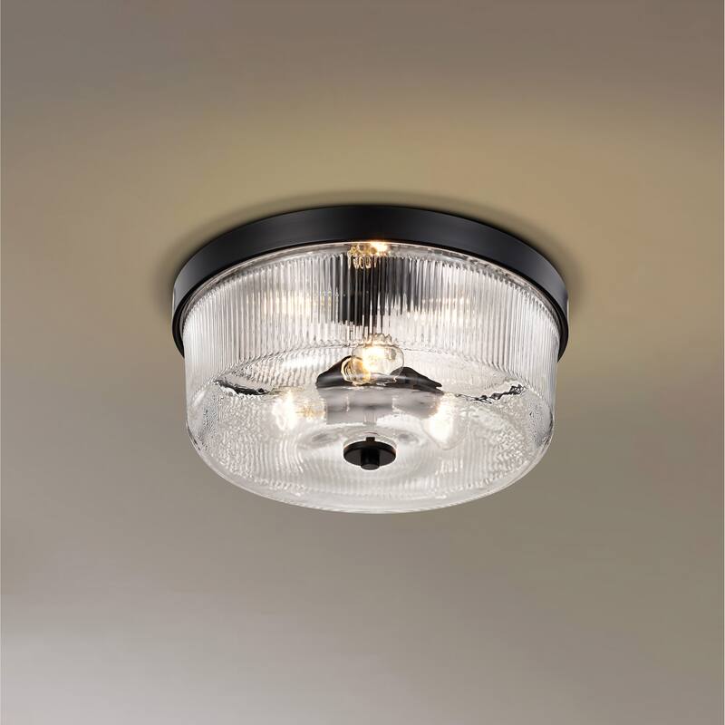 Grayson Large Flush Mount Matte Black Finish Clear Ribbed Glass - Matte Black