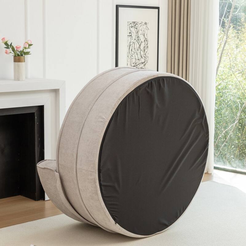 47.63" Round Lazy Fully Compression Sofa, Chenille, with Ottoman
