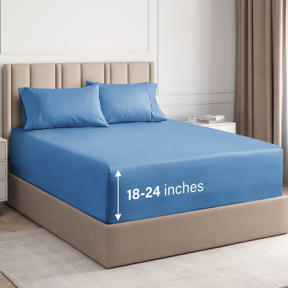 CGK Linens 4 Piece Solid Microfiber Extra Deep Pocket Bed Sheet Set