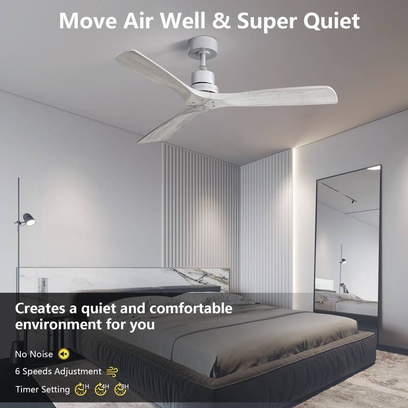 Sofucor 52" Indoor Wood Ceiling Fan Light with Remote, Integrated Light Optional