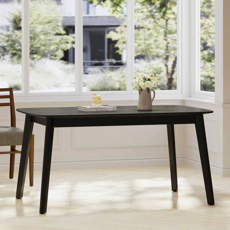 Modern Mid Century Table with Faux Wood Top Assembly for Be Used for Studios Breakfast Nooks and Home Offices - Black