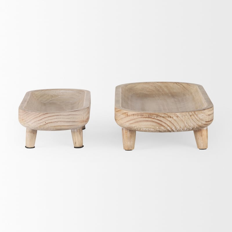 Carver Light Brown Wood Footed Trays (Set of 2)