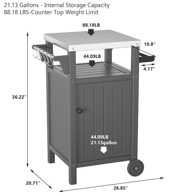 Barbecue/Grill Side Table Trolley, Outdoor Prep Dining Table Serving Cart with 304 Stainless Steel Top-HDPE
