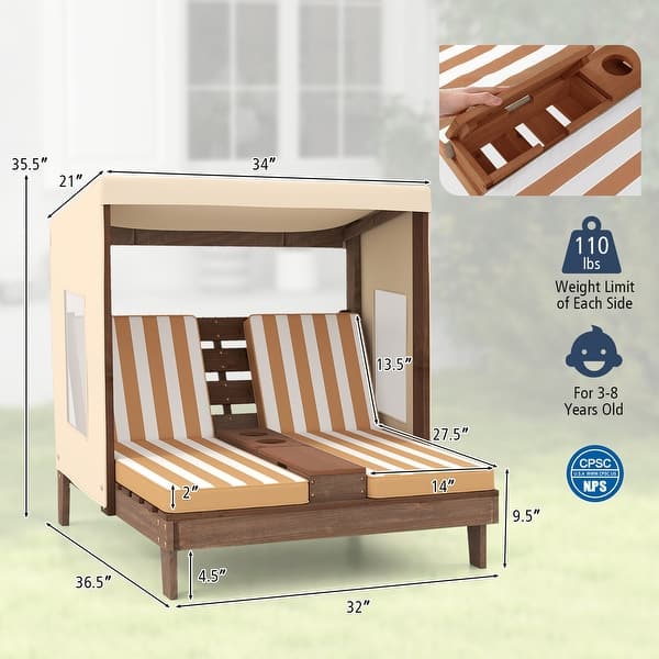 Kids Lounge Chair with Canopy, Cup Holders, and Cushioned Seat, Outdoor Furniture for 3-8 Year Olds
