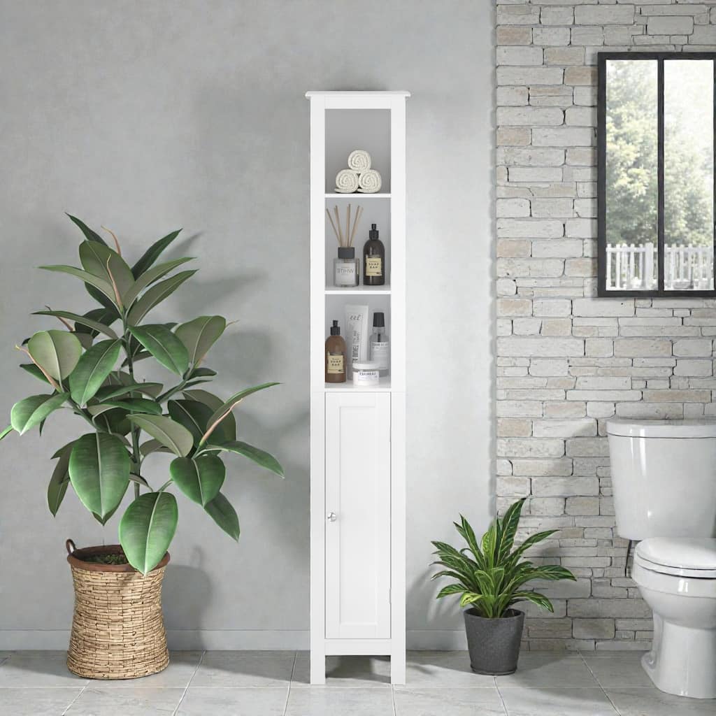 66.92 Inch Tall Bathroom Storage Cabinet, Slim Freestanding Cabinet with Adjustable Shelves, Anti-Tip Design, White