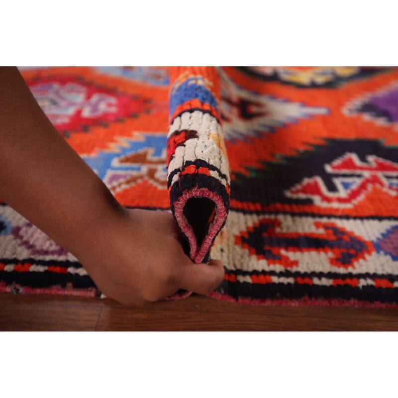 Orange Tribal Anatolian Oriental Runner Rug Handmade Silk Carpet - 3'0"x 13'3"