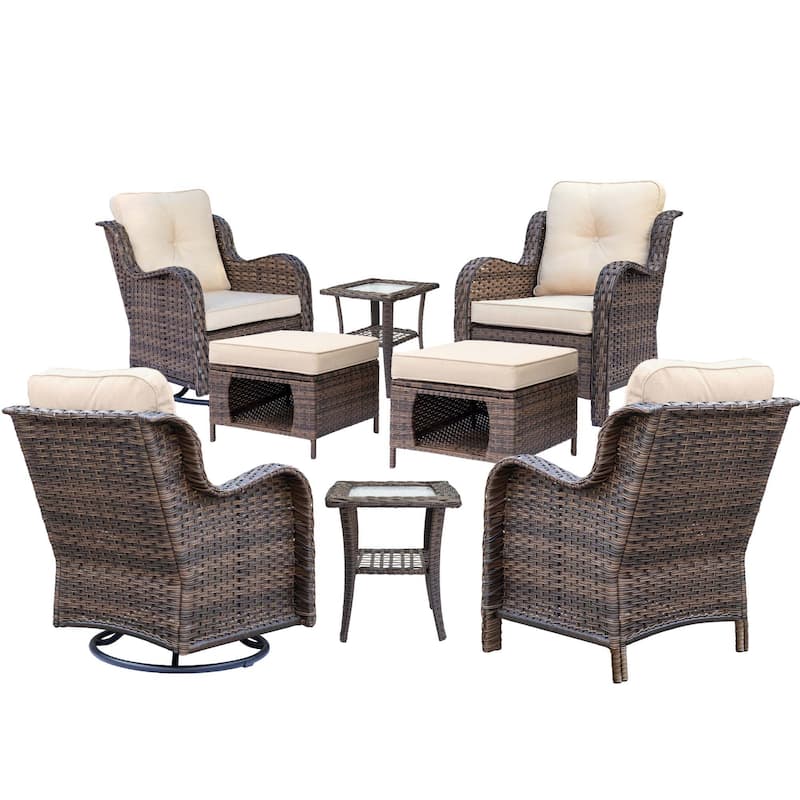 8-piece Outdoor Wicker Patio Furniture Swivel Chairs Sets with Ottoman