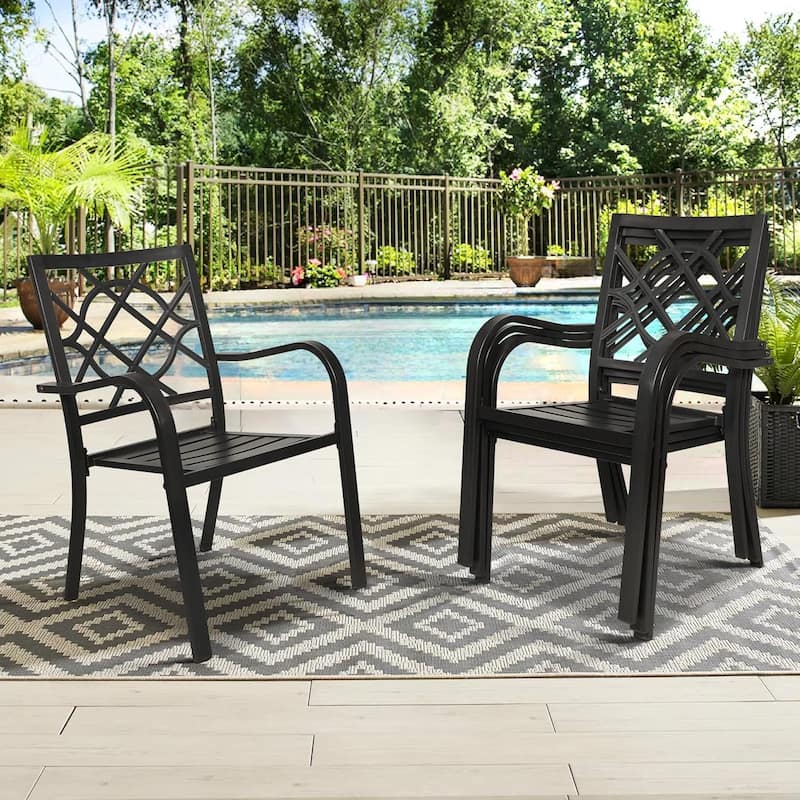 Outdoor Patio Metal Stackable Dining Chairs with Armrest Set of 4/6