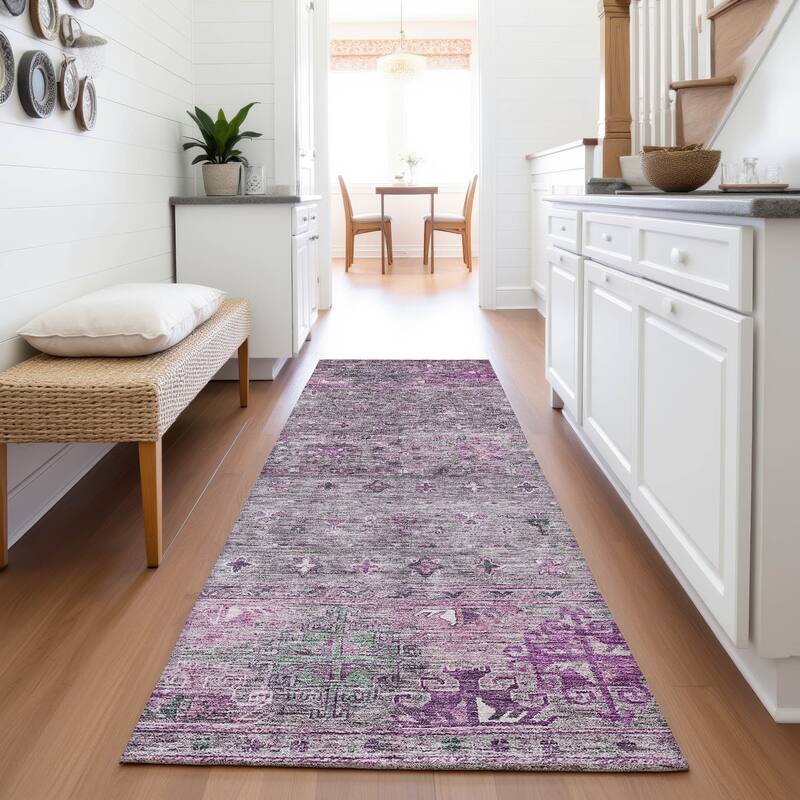 Premium Washable Super Soft Tribal Global Mayfield Rug - Purple - 2'3" x 7'6"