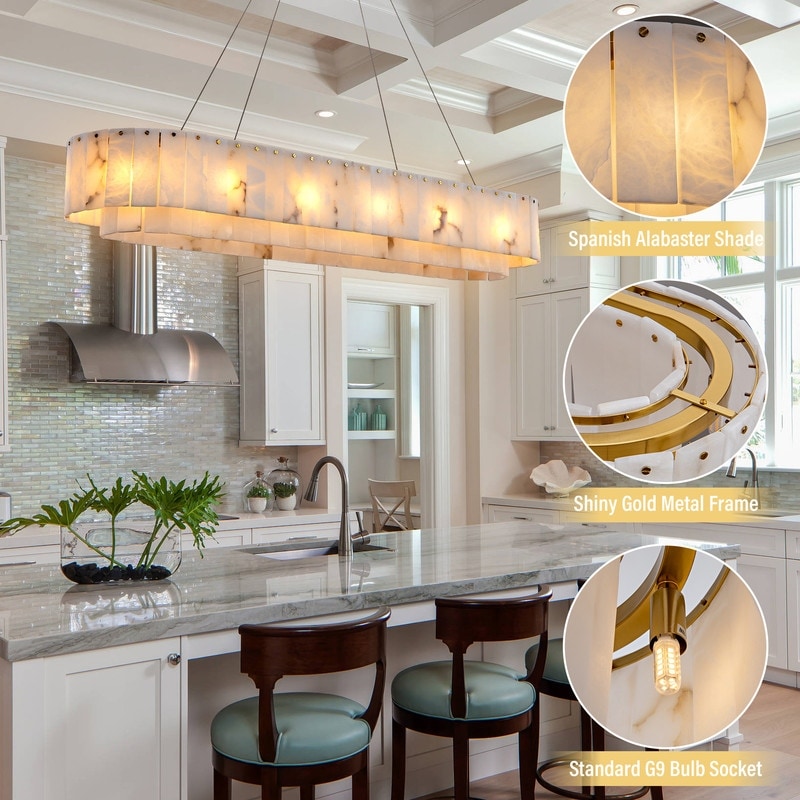 KAYLA 54in 14-Light Gold Alabaster Adjustable Chandelier