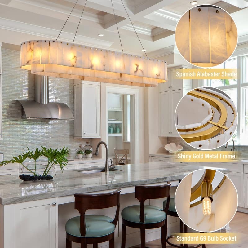 KAYLA 54in 14-Light White Alabaster Adjustable Chandelier