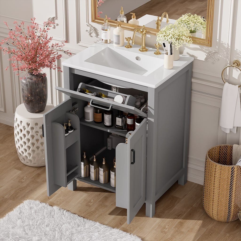 24"Bathroom Vanity Combo with Ceramic sink, Luxurious Space-Saving Vanity - W24"*D18"*H34"inch, 2 Soft Close Doors