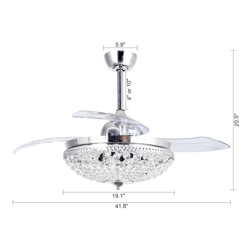 21" Chrome Modern Retractable Bladeless Chandelier Ceiling Fan with Light Kit and Remote