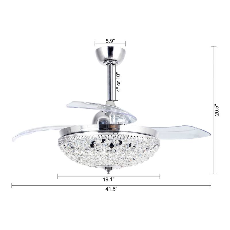 42" Chrome 6-Light Modern Crystal Chandelier Ceiling Fan with Remote - 42 Inches