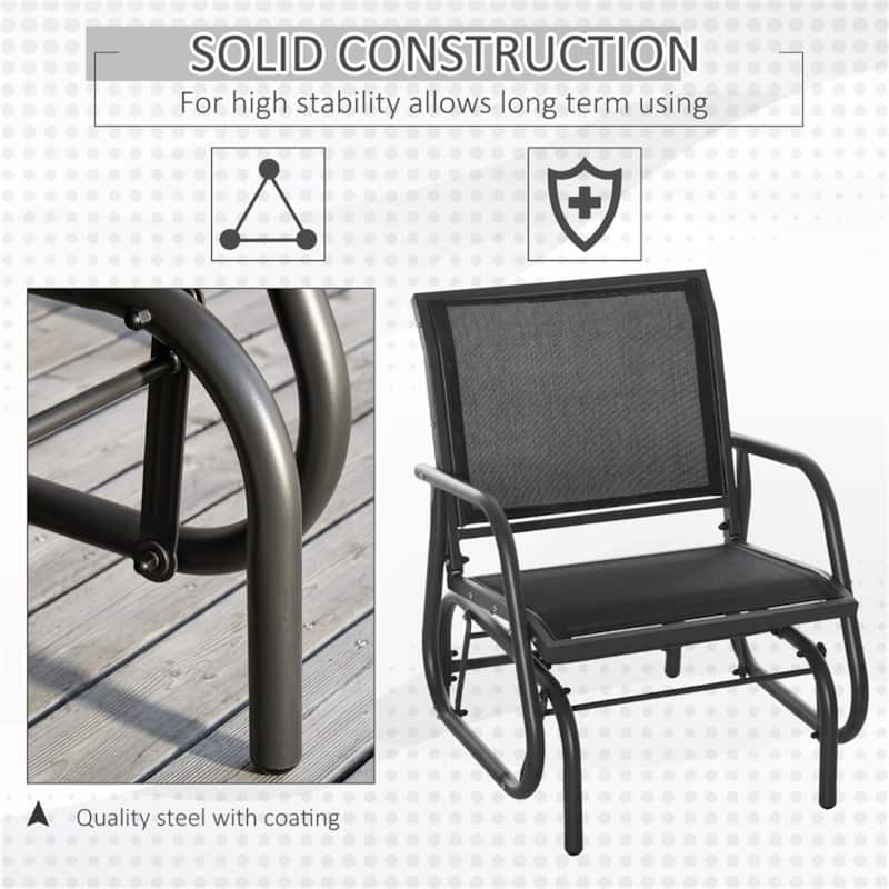 Comfortable Outdoor Glider Chair with Steel Frame and Weather-Resistant Mesh Curved Armrests - 29.5" W x 26" D x 33.5" H