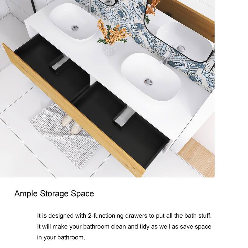 Floating Bathroom Vanity with Solid surface Top in F.OAK and Matte White