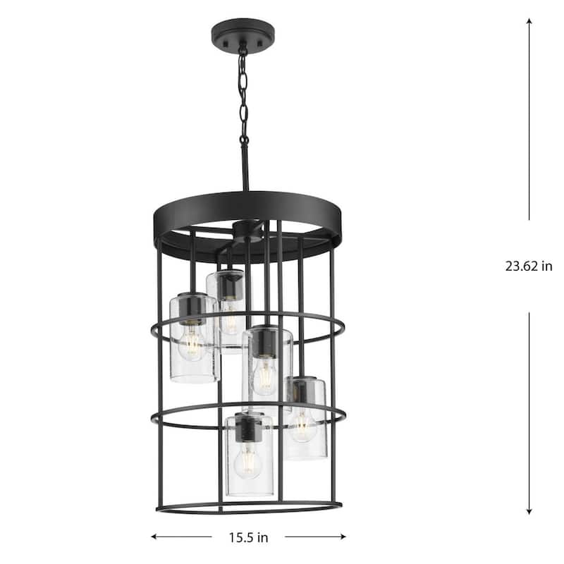 Burgess Collection Five-Light Matte Black Modern Farmhouse Hall & Foyer Light - 15.5 in x 15.5 in x 23.62 in