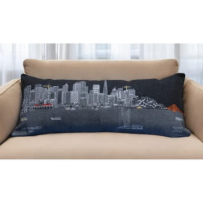 HomeRoots 35" Black San Francisco Nighttime Skyline Lumbar Decorative Pillow