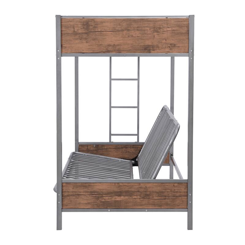 TwinOverFuton Bunk Bed, Metal Futon Bunk Bed Frame with Guardrails