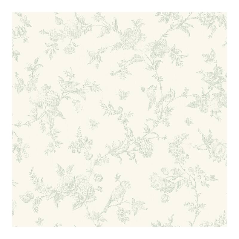Chesapeake French Nightingale Sage Floral Scroll Wallpaper - 20.5 x 396 x 0.025