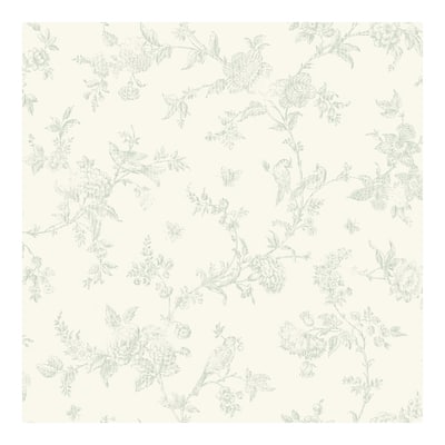French Nightingale Sage Floral Scroll Wallpaper - 20.5 x 396 x 0.025